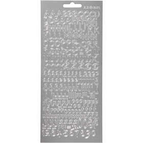 Stickers, alphabet, sheet 10x23 cm, silver, 1 sheet [HOB-170227]