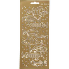 Stickers, fish, sheet 10x23 cm, gold, 1 sheet [HOB-170230]