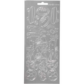 Stickers, sport, sheet 10x23 cm, silver, 1 sheet [HOB-170233]