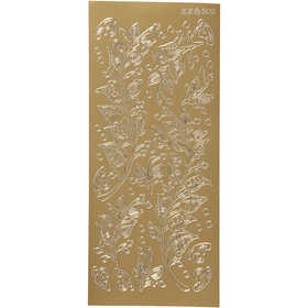 Stickers, leaves, sheet 10x23 cm, gold, 1 sheet [HOB-170238]