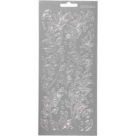 Stickers, leaves, sheet 10x23 cm, silver, 1 sheet [HOB-170239]