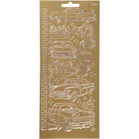 Stickers, cars, sheet 10x23 cm, gold, 1 sheet [HOB-170240]