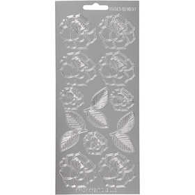Stickers, roses, sheet 10x23 cm, silver, 1 sheet [HOB-170245]