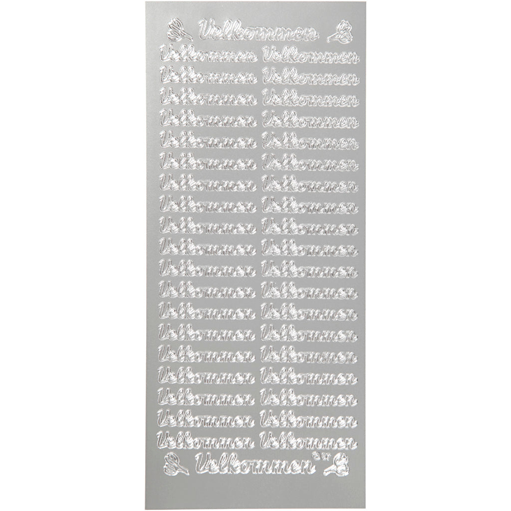 Stickers, velkommen, sheet 10x23 cm, silver, 1 sheet [HOB-170262]