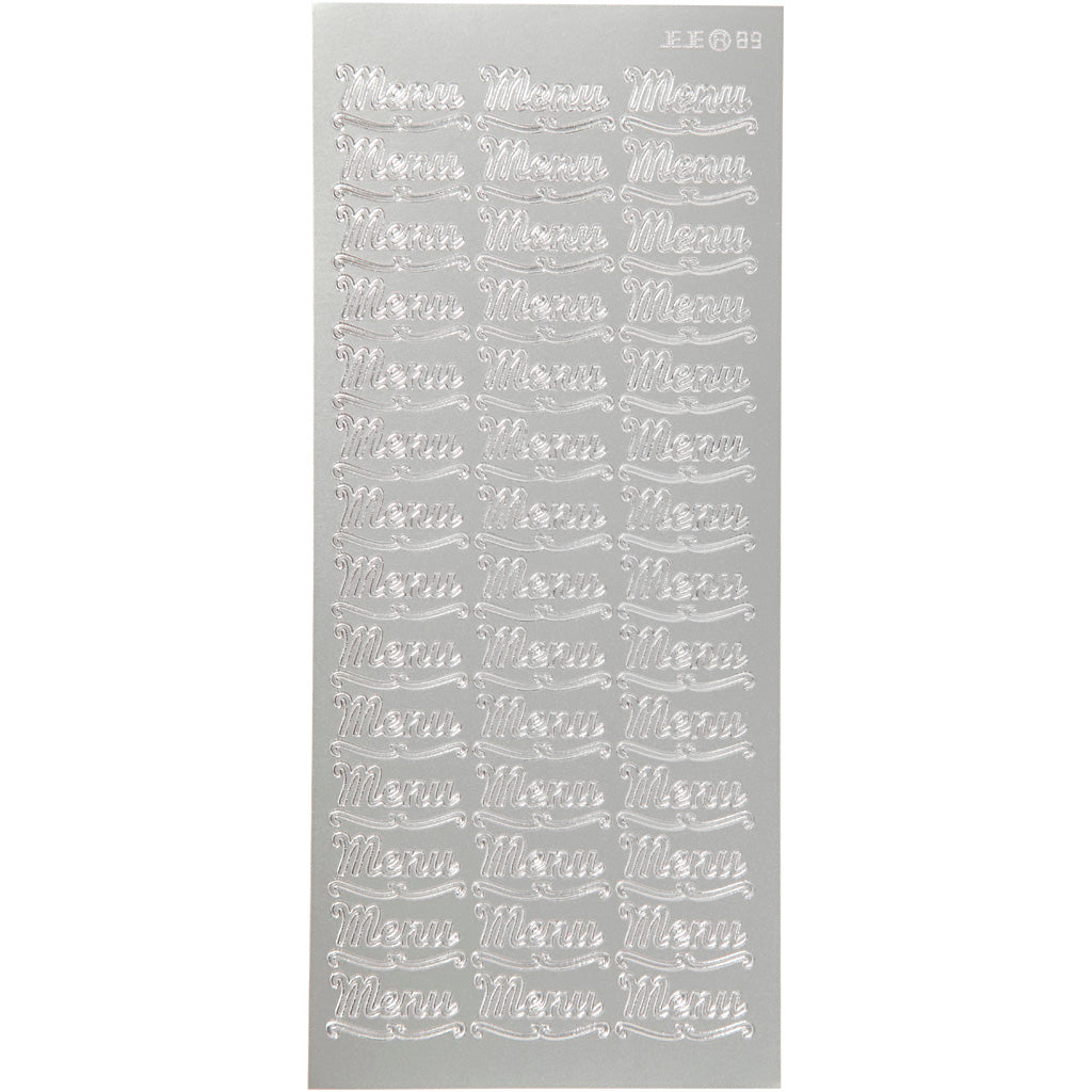 Stickers, menu, sheet 10x23 cm, silver, 1 sheet [HOB-170265]