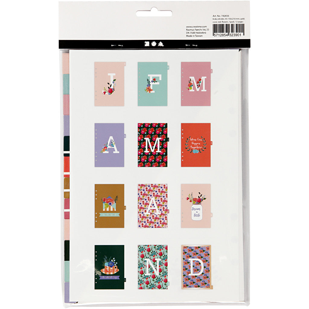 Index divider, A5, Number of pages 12, gold, red, coral, 1 pc [HOB-192656]