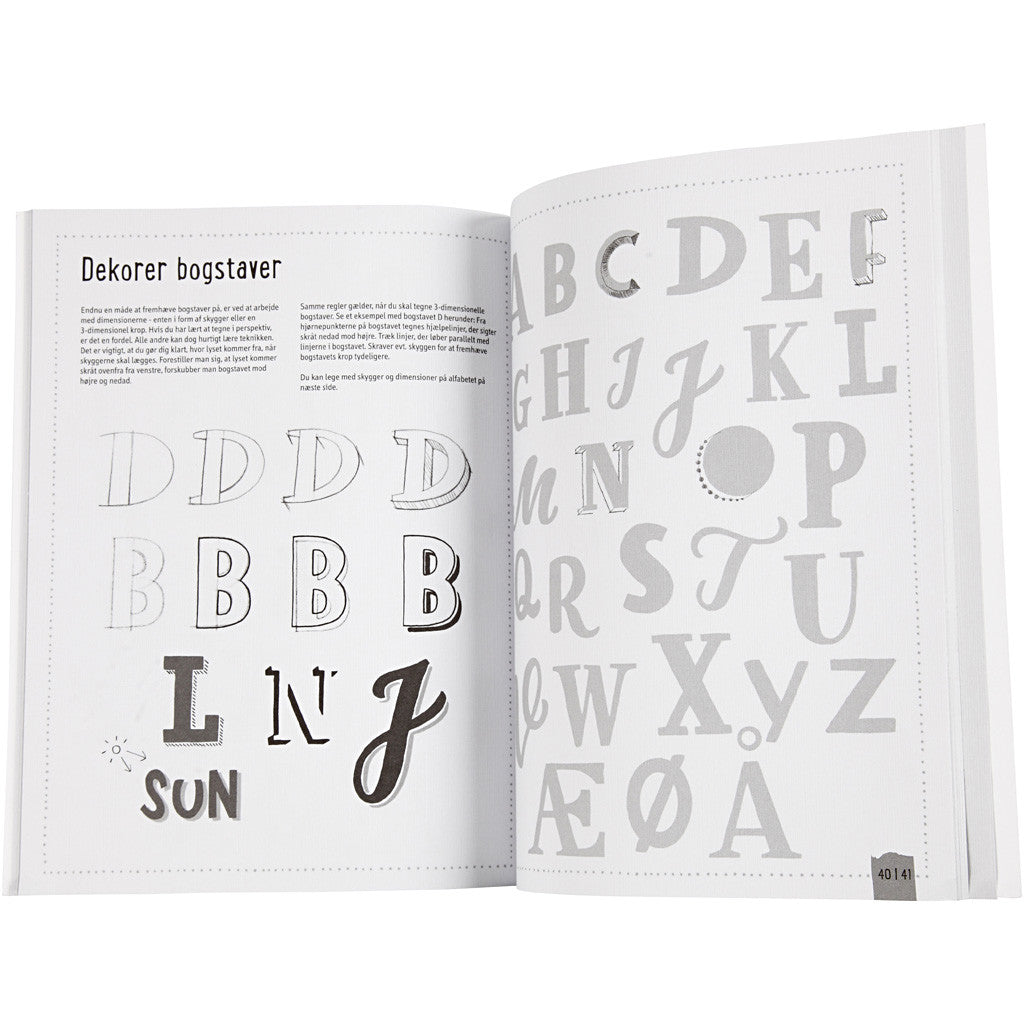 Hand Lettering - Exercises, size 21x28 cm, thickness 1 cm, Number of pages 63, 1 pc, Danish text [HOB-19291]