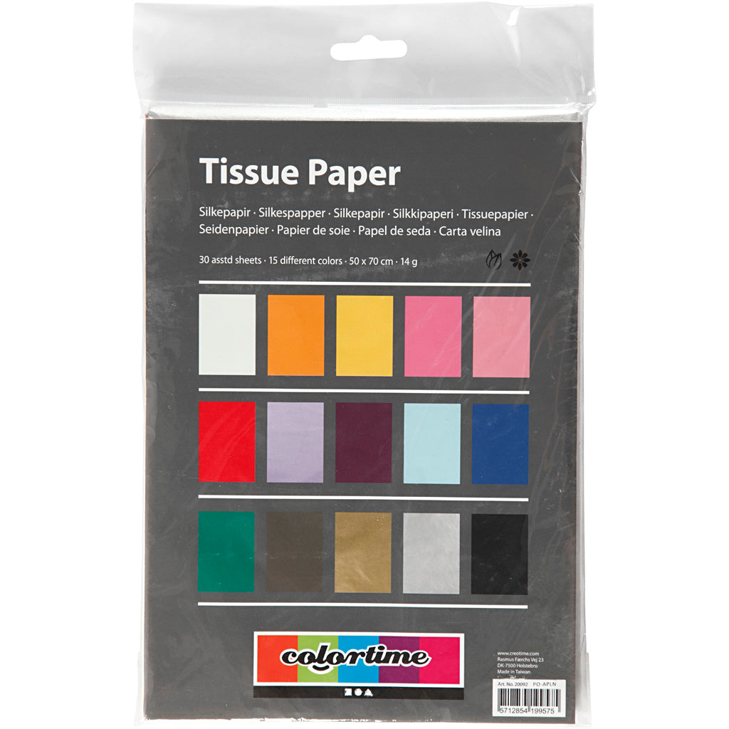 Tissue Paper, sheet 50x70 cm, 14 g, asstd colours, 30sheets [HOB20092]