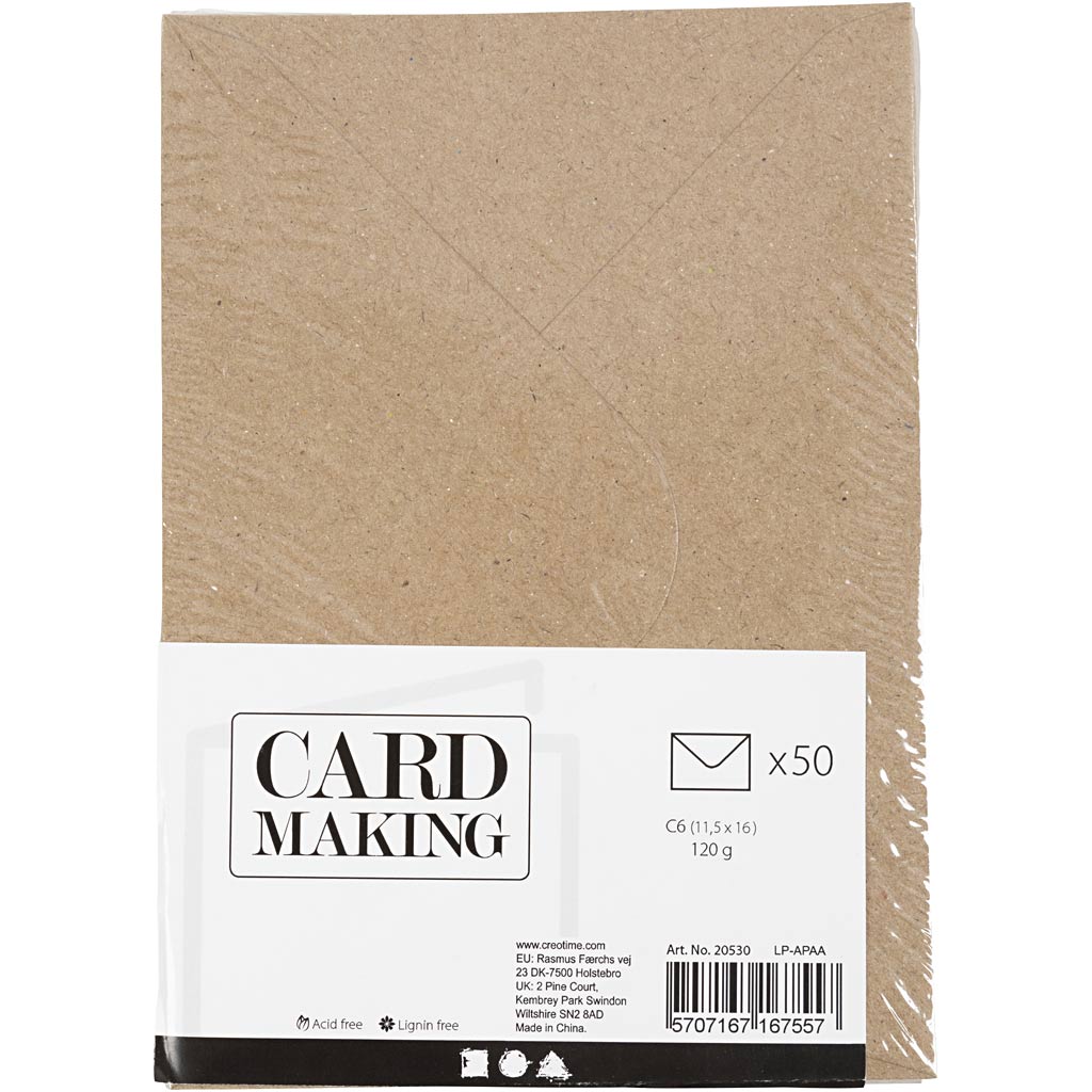 Recycled Envelopes, C6 11.5x16 cm, 120 g, natural, 50pcs [HOB20530]