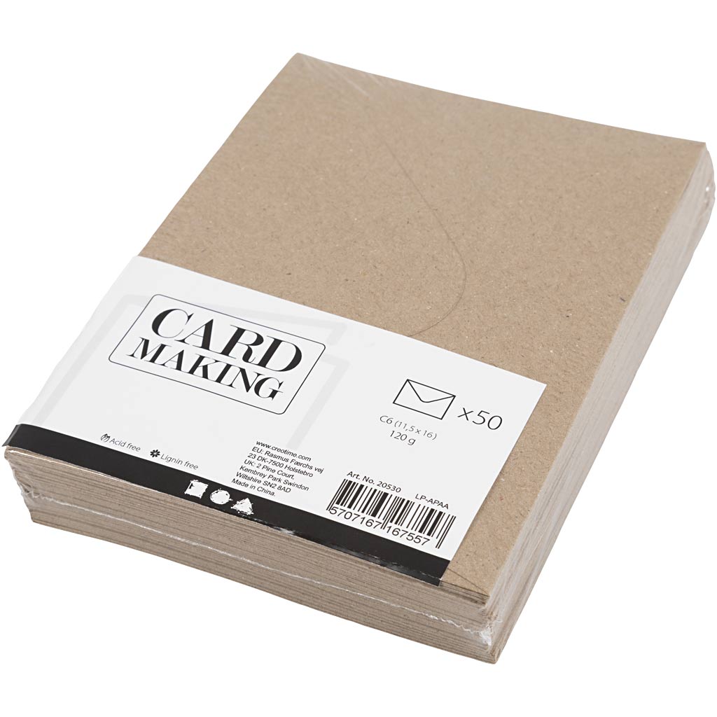 Recycled Envelopes, C6 11.5x16 cm, 120 g, natural, 50pcs [HOB20530]