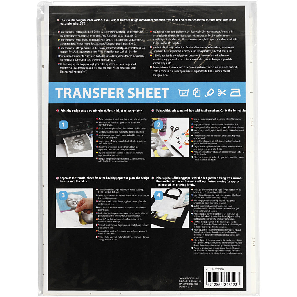 Transfer Sheet, sheet 21,5x28 cm, for dark and light textiles, white, 3 sheet/ 1 pack [HOB-207010]