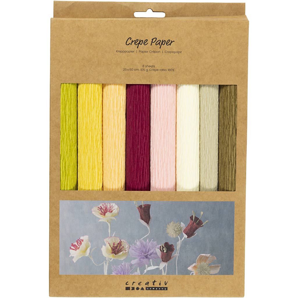 Crepe Paper, sheet 25x60 cm, Crêpe ratio: 180%, 105 g, mute colours, 8 sheet/ 1 pack [HOB-209002]