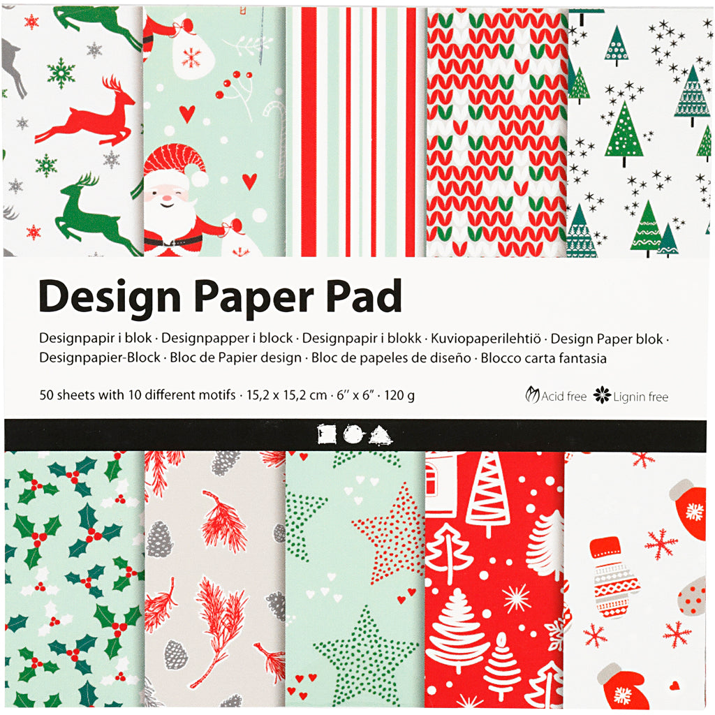 Design Paper Pad, sheet 15,2x15,2 cm, 120 g, green, red, white, 50 sheet