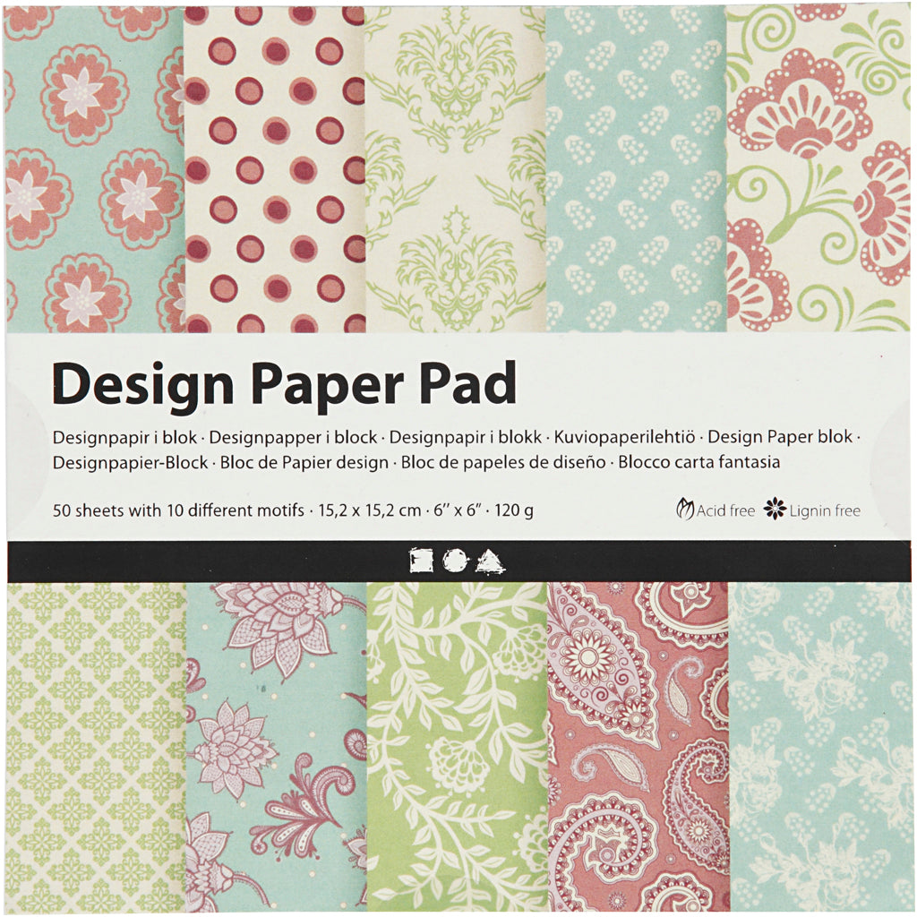 Design Paper Pad, sheet 15,2x15,2 cm, 120 g, mint green, purple, 50 sheet