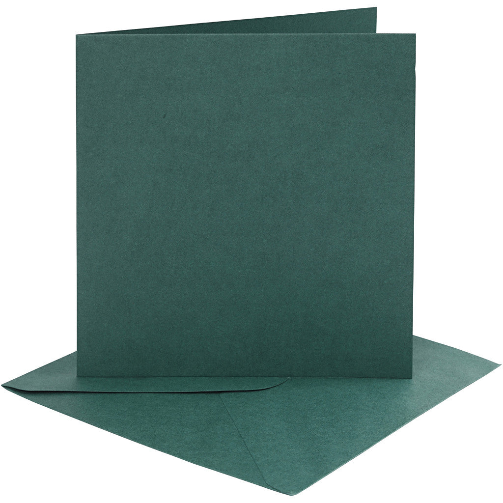 Cards and envelopes, card size 15,2x15,2 cm, envelope size 16x16 cm, 230 g, dark green, 4 set/ 1 pack [HOB-230549]