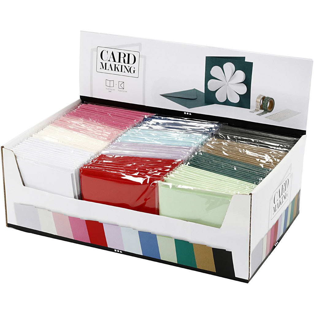 Cards and envelopes, card size 15,2x15,2 cm, envelope size 16x16 cm, 230 g, assorted colours, 12x10 pack/ 1 pack [HOB-230553]