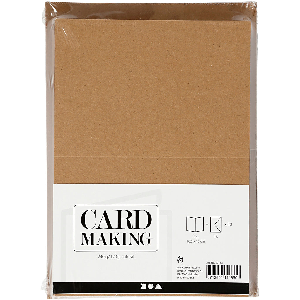 Cards and Envelopes, natural, card size 10,5x15 cm, envelope size 11,5x16,5 cm, 50 set/ 1 pack [HOB23113]