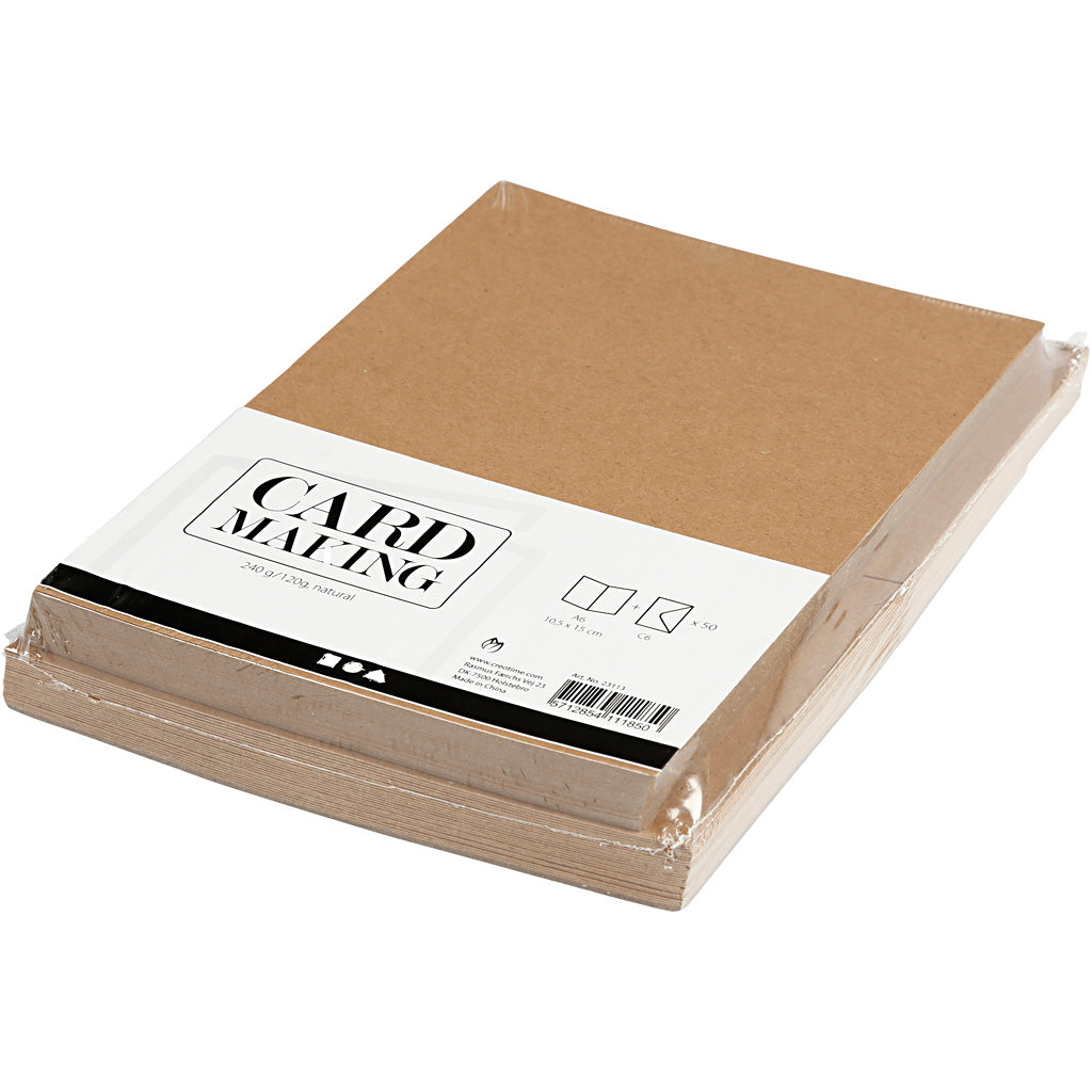 Cards and Envelopes, natural, card size 10,5x15 cm, envelope size 11,5x16,5 cm, 50 set/ 1 pack [HOB23113]