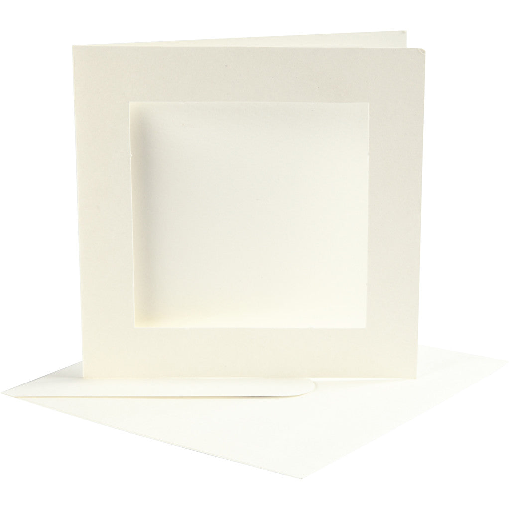 Passepartout Card, card size 12.5x12.5 cm, envelope size 13.5x13.5 cm, off-white, square, 10sets, hole size 8.5x8.5 cm