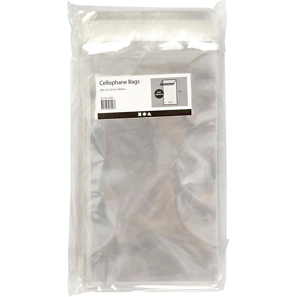 Cellophane Bag, H: 22 cm, W: 12 cm, thickness 25 my, 200 pc/ 1 pack [HOB-23995]