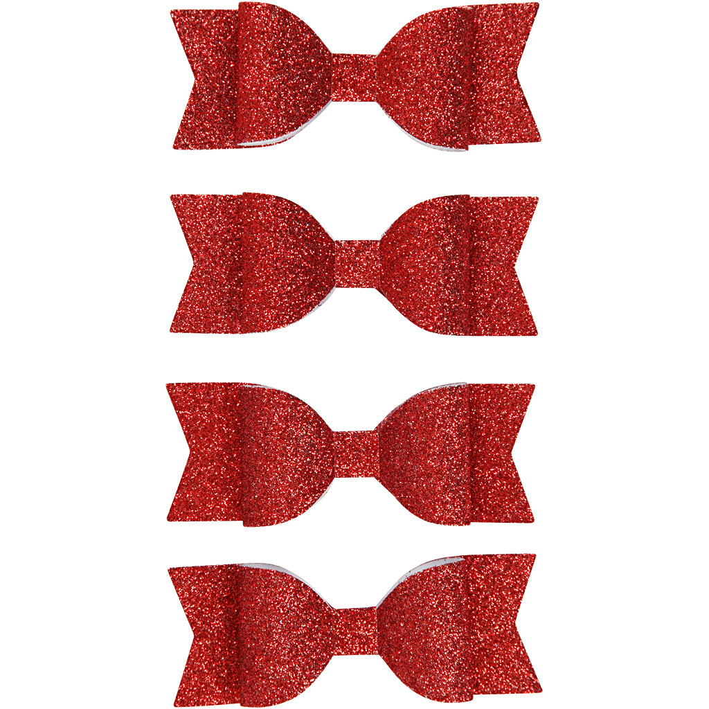 Paper Bow, size 31x85 mm, red glitter, 4 pc