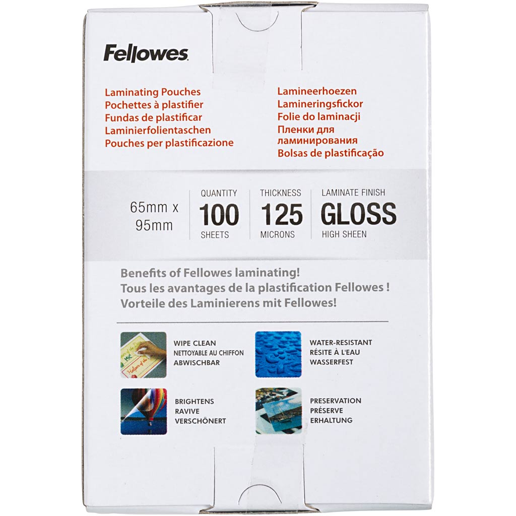 Lamination pouches, size 65x95 mm, thickness 125 my, clear, 100 pc/ 1 pack [HOB-250110]