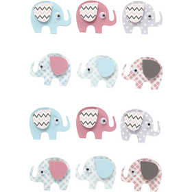 3D Stickers, elephants, H: 25 mm, W: 31 mm, thickness 7 mm, 12 pc/ 1 pack [HOB-27096]