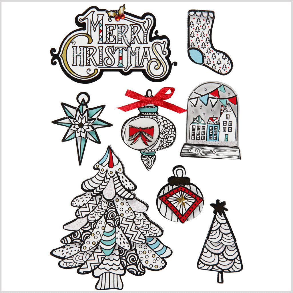 3D Stickers, christmas motifs, H: 32-80 mm, W: 25-65 mm, 8 pc/ 1 pack [HOB-27099]