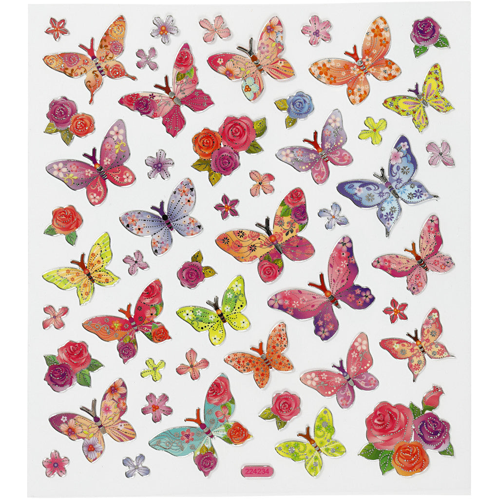 Stickers, butterflies, sheet 15x16,5 cm, 1 sheet [HOB-27195]