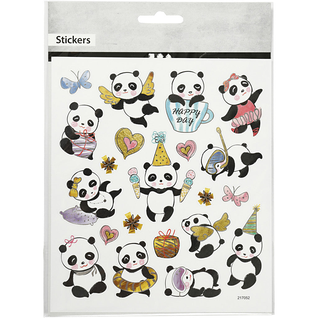 Stickers, pandas, sheet 15x16,5 cm, 1 sheet [HOB-27196]
