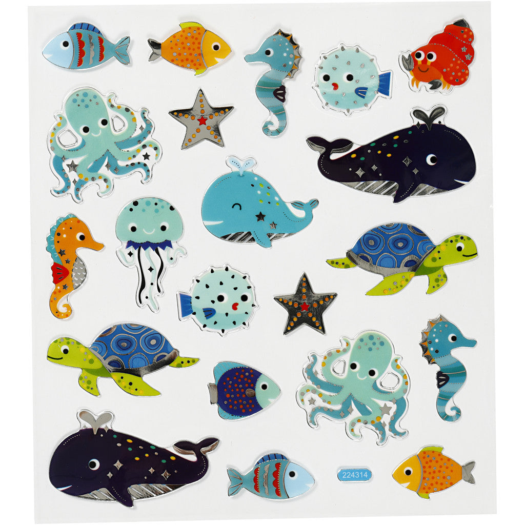 Stickers, sea animals, sheet 15x16,5 cm, 1 sheet [HOB-27197]