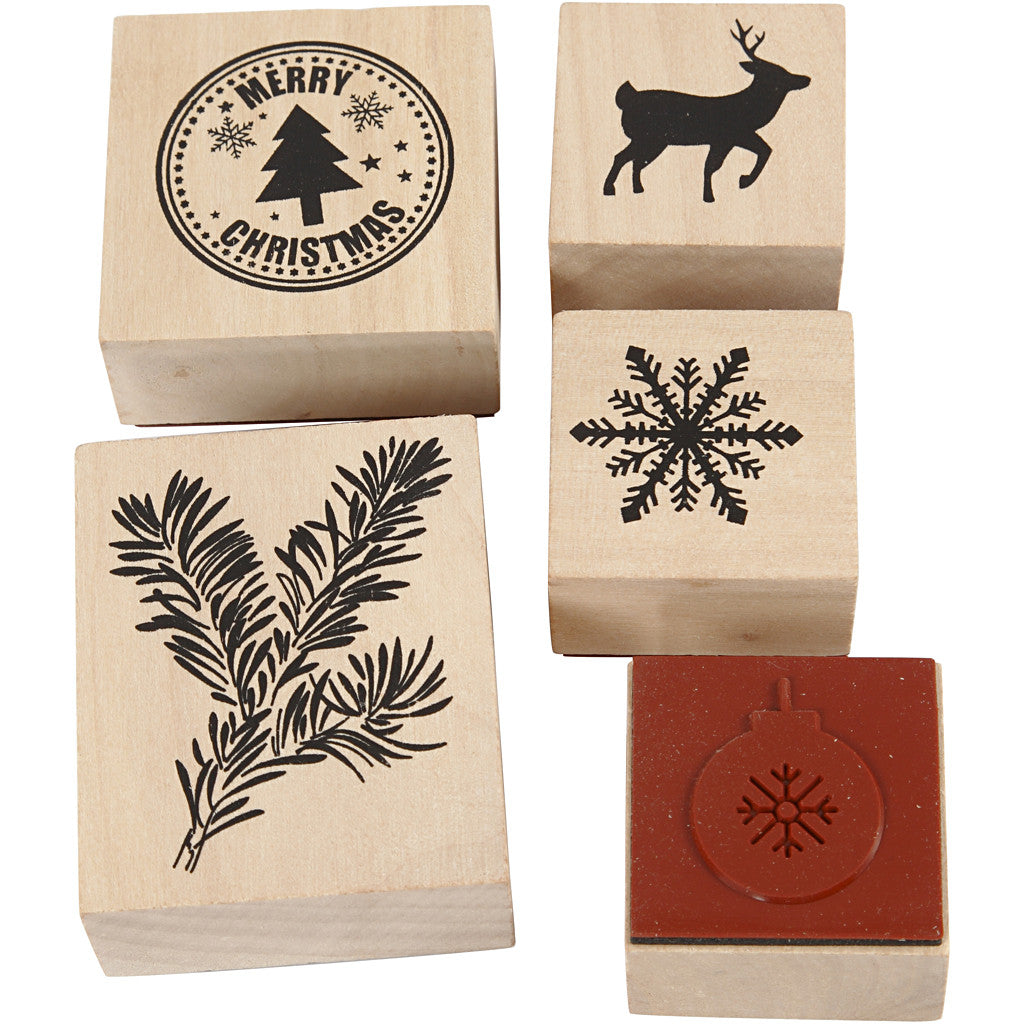 Rubber stamps set, christmas, 5 asstd./ 1 pack [HOB-27573]