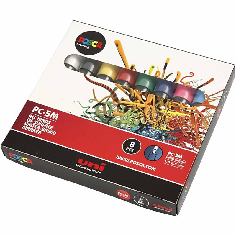 Posca Marker, no. PC-5M, line 2,5 mm, medium, assorted colours, 8 pc/ 1 pack [HOB-276900]
