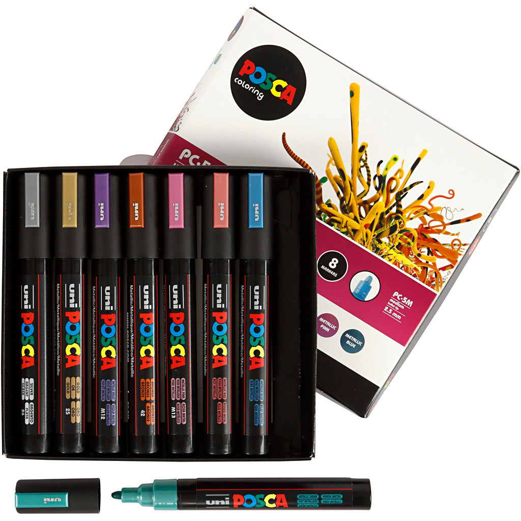 Posca Marker, no. PC-5M, line 2,5 mm, medium, metallic colours, 8 pc/ 1 pack [HOB-276901]