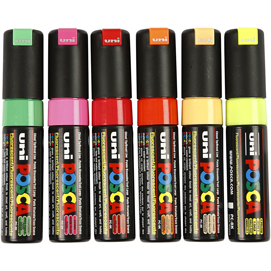 Posca Marker, no. PC-8K, line 8 mm, broad, semi opaque, assorted colours, 6 pc/ 1 pack [HOB-278900]