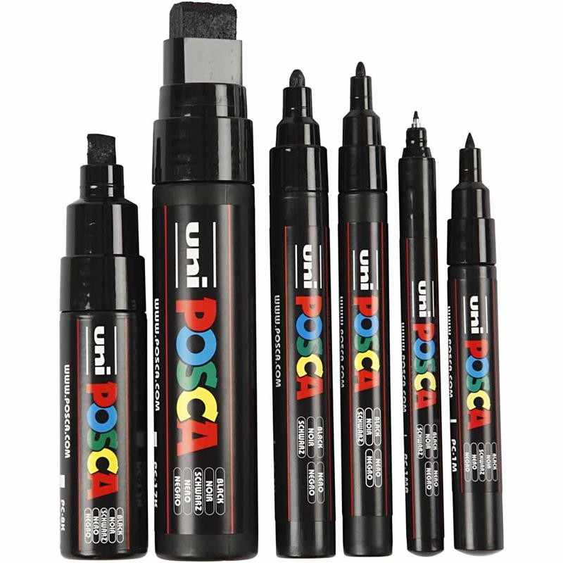 Posca Marker, line 0,7-15 mm, black, 6 pc/ 1 pack [HOB-279900]