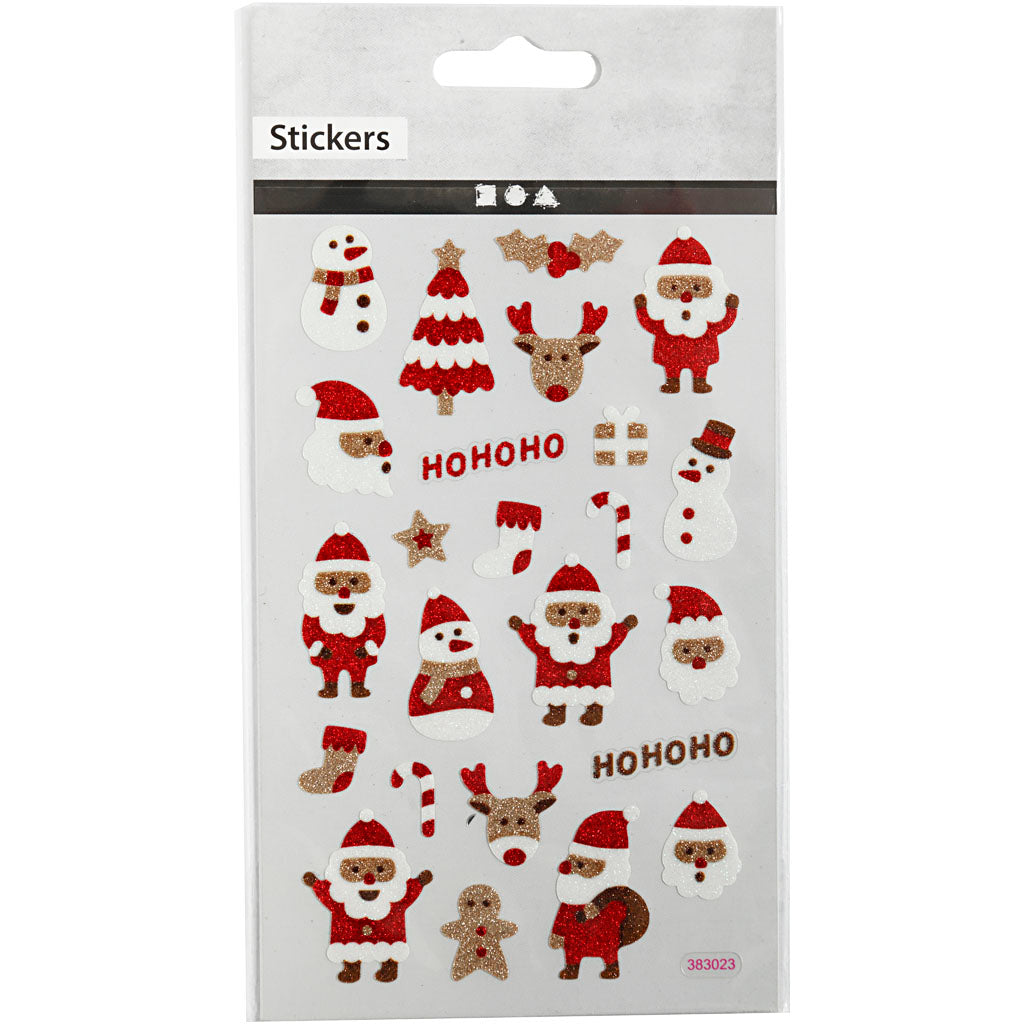Glitter Stickers, Santas, sheet 10x16 cm, 1 sheet [HOB-280013]