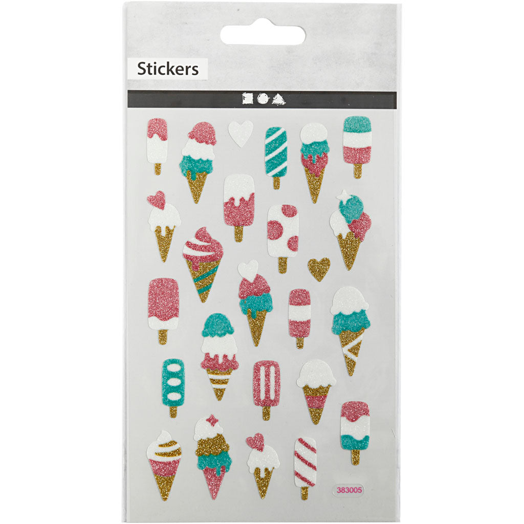 Glitter Stickers, ice cream, sheet 10x16 cm, 1 sheet [HOB-280015]