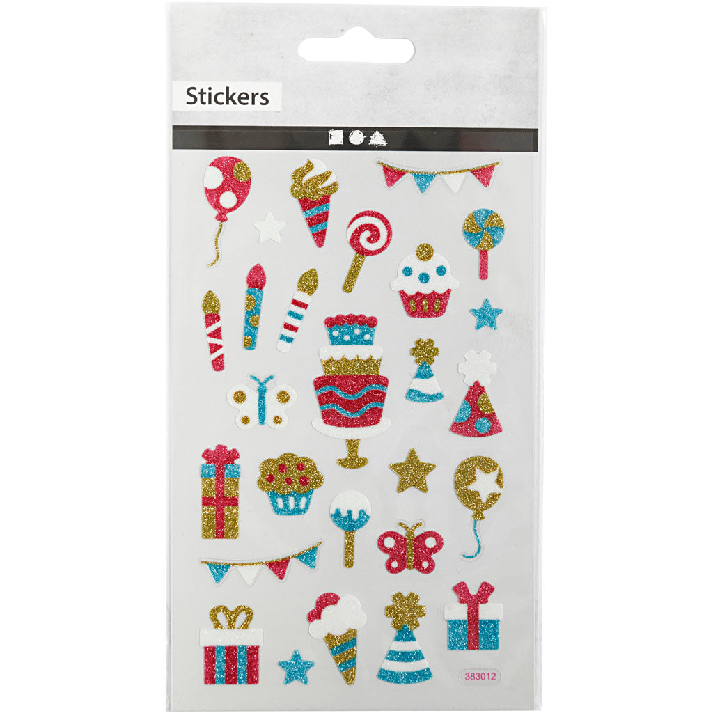 Glitter Stickers, birthday, sheet 10x16 cm, 1 sheet [HOB-280016]