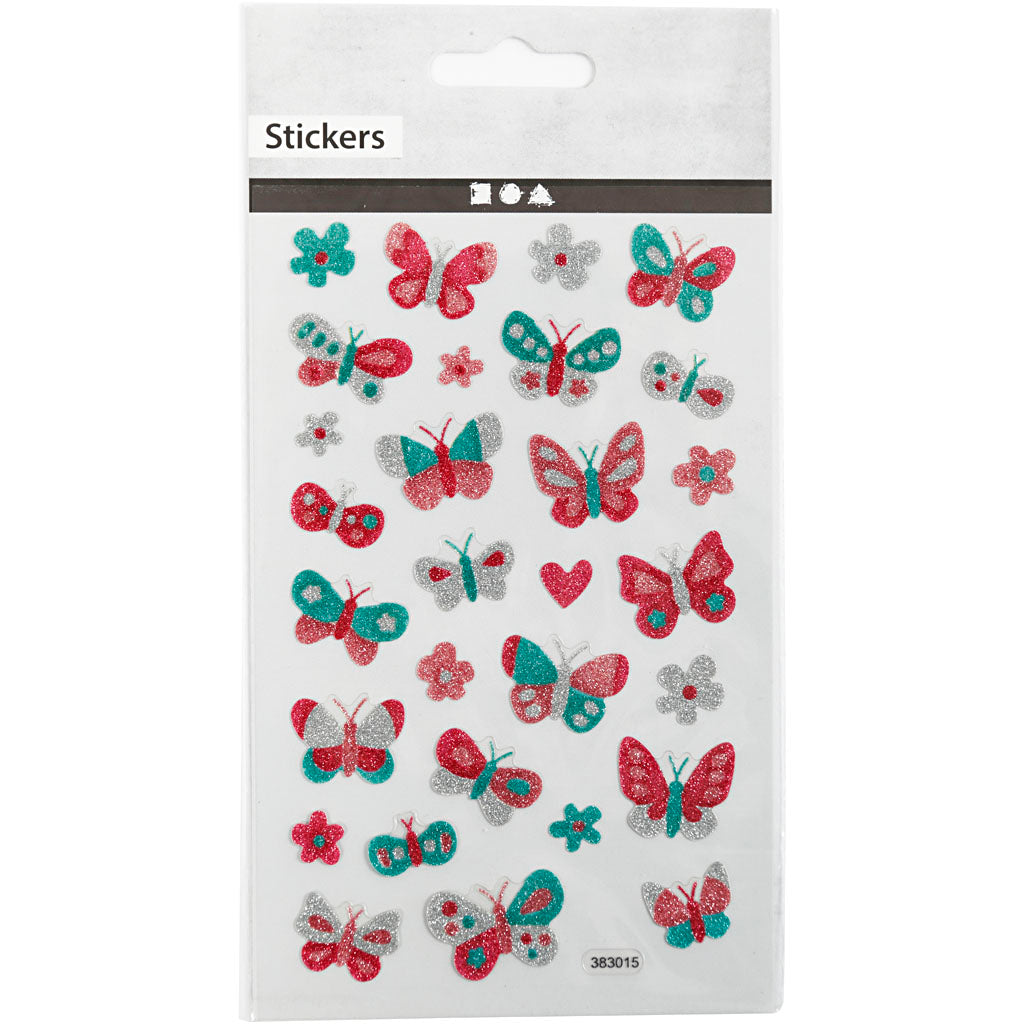 Glitter Stickers, butterflies, sheet 10x16 cm, 1 sheet [HOB-280018]