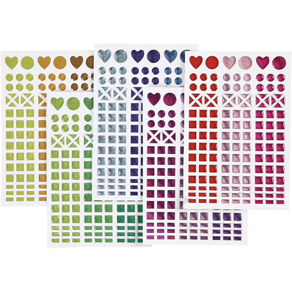 Mosaic Stickers, dia. 8-14 mm, sheet 11x16,5 cm, assorted colours, 10 sheet/ 1 pack [HOB-28253]