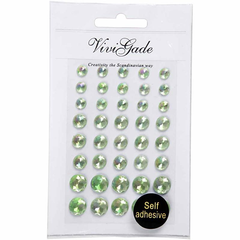 Rhinestones, size 6+8+10 mm, green, 40 pc/ 1 pack [HOB-28322]