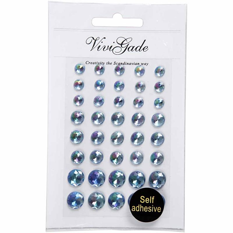 Rhinestones, size 6+8+10 mm, blue, 40 pc/ 1 pack [HOB-28323]