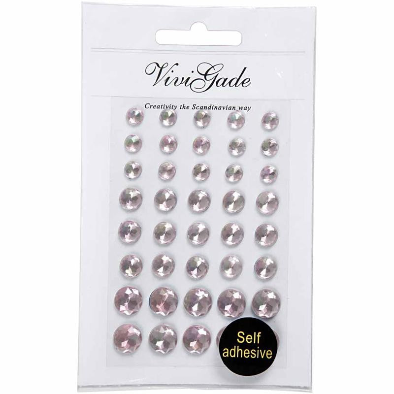 Rhinestones, size 6+8+10 mm, pink, 40 pc/ 1 pack [HOB-28324]