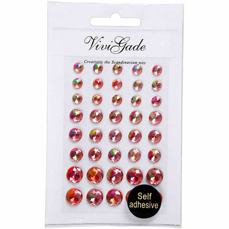 Rhinestones, size 6+8+10 mm, red, 40 pc/ 1 pack [HOB-28327]