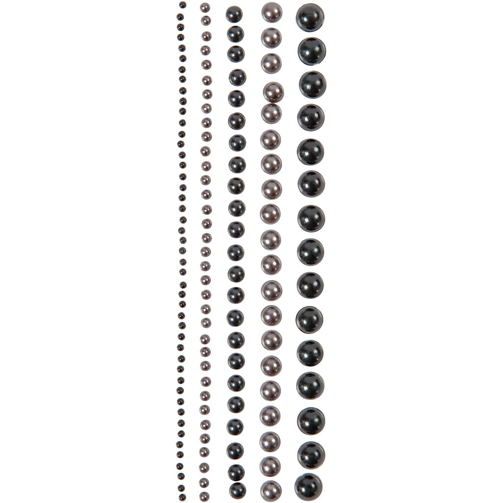 Half Pearls, size 2-8 mm, black, anthracite grey, 140 pc