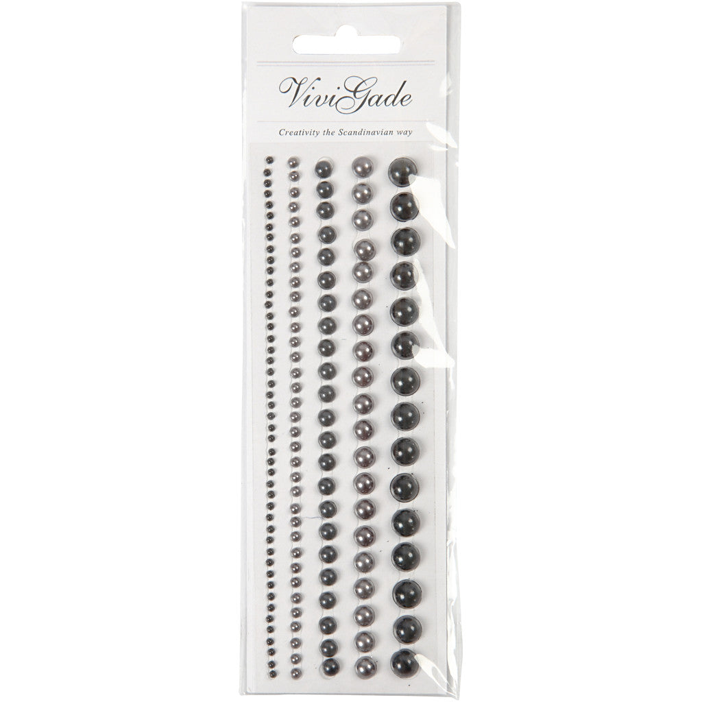 Half Pearls, size 2-8 mm, black, anthracite grey, 140 pc/ 1 pack [HOB-28348]