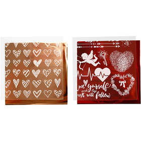 Deco Foil and transfer sheet, hearts and love, sheet 15x15 cm, red, 2x2 sheet/ 1 pack [HOB-283552]
