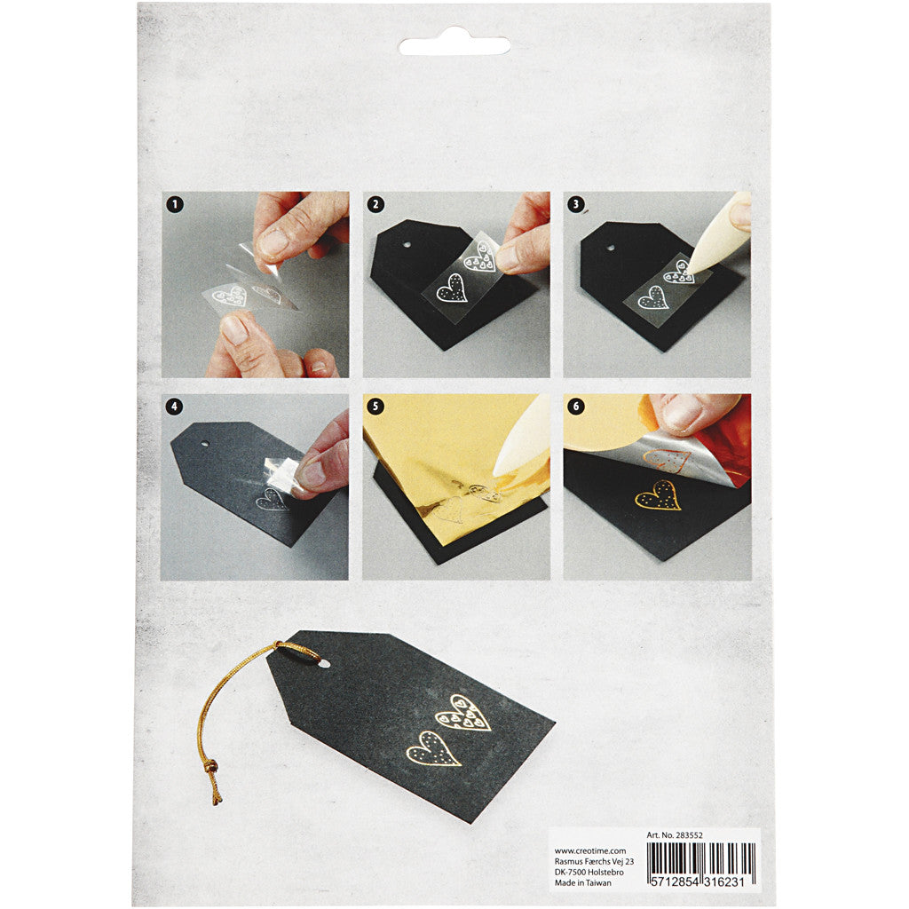 Deco Foil and transfer sheet, hearts and love, sheet 15x15 cm, red, 2x2 sheet/ 1 pack [HOB-283552]