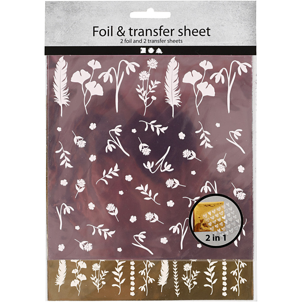 Deco Foil and transfer sheet, sheet 15x15 cm, 2x2 sheet/ 1 pack [HOB-283555]